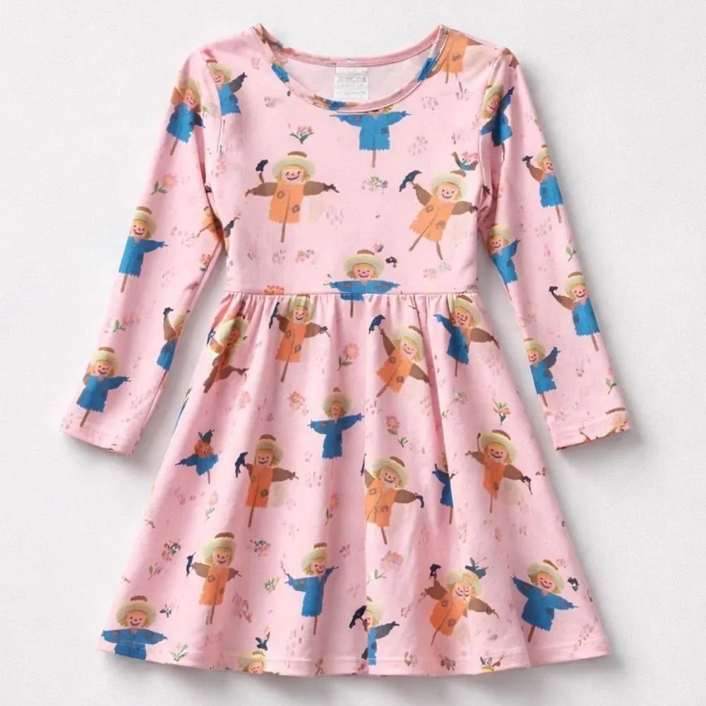 Marie Nicole pink scarecrow print Fall long sleeve dress size small (2)